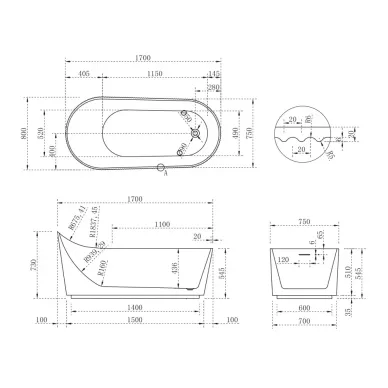 Акриловая ванна Abber AB9445MW 170x80 белая матовая 5