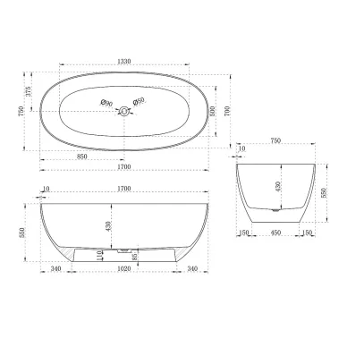 Прозрачная ванна Vincea VBT-6T01B 170х75 см, черная 5