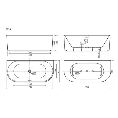 Акриловая ванна Sancos Vivia FB25 170х80 без гидромассажа, белая 5