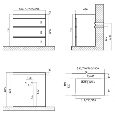 Тумба для ванной Art&Max Family (FAMILY-1000-3C-PIA-CV) (100 см) cemento veneto, напольная 5