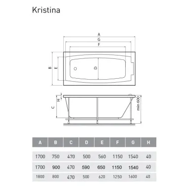 Акриловая ванна Relisan Kristina (Гл000023015) 180х80 7