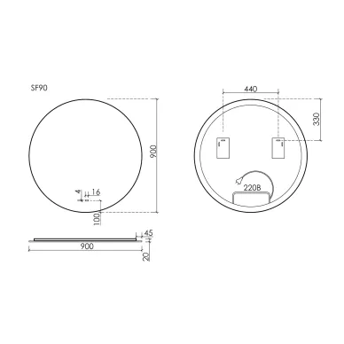 Зеркало Sancos Square 2.0 SF2.900 90 см, с LED подсветкой 8