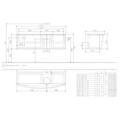 Тумба для ванной Villeroy & Boch Aveo New Generation (A844GFGT) (Dark Oak) (131 см) с раковиной и зеркалом 6