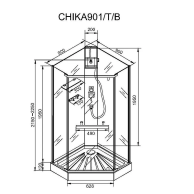Душевая кабина Cerutti SPA Chika (CHIKA901B) (90х90) профиль чёрный/прозрачное стекло 5