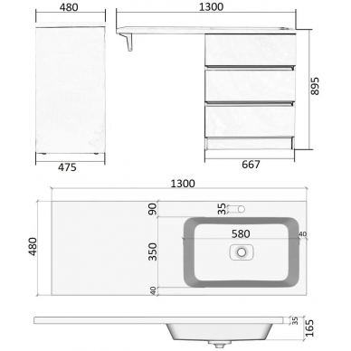 Тумба с раковиной Orange Sistema (ST-70TUW+RAR) (130 см) (чаша справа), белый 5