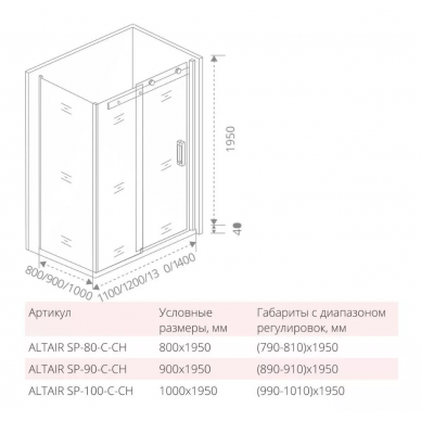 Боковая стенка Good Door Altair SP-90-C-CH (90 см) профиль хром/ стекло прозрачное 2
