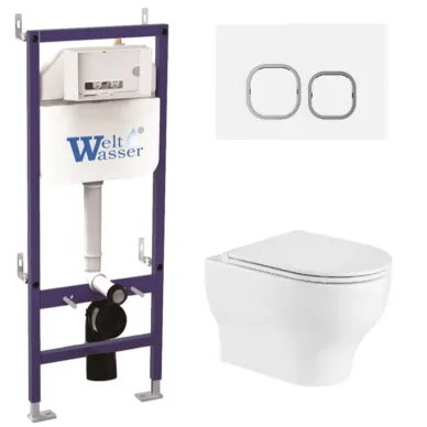 Инсталляция Welt Wasser Bamberg 460 + ERLENBACH 004GL-WT + Bamberg WT в комплекте с унитазом, безободковый, с сидением микролифт 0