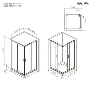 Душевой уголок Am.Pm Gem W90G-403-100100-MT 100x100 см, стекло прозрачное/профиль хром матовый 7