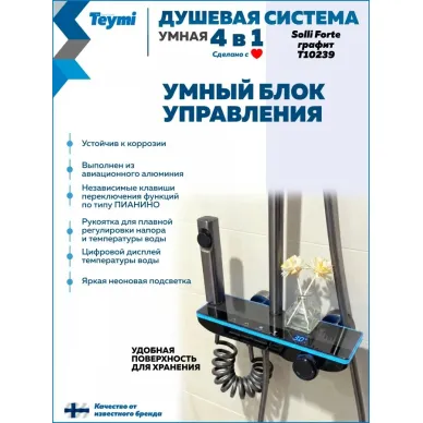 Душевая система Teymi Solli Forte T10239 с умным смесителем, графит 2