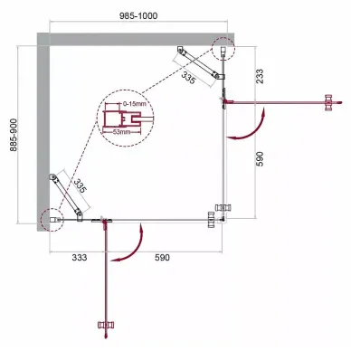 Душевой уголок BelBagno Kraft (KRAFT-AH-22-100/90-C-Cr-L) 100х90 см, профиль хром/стекло прозрачное 6