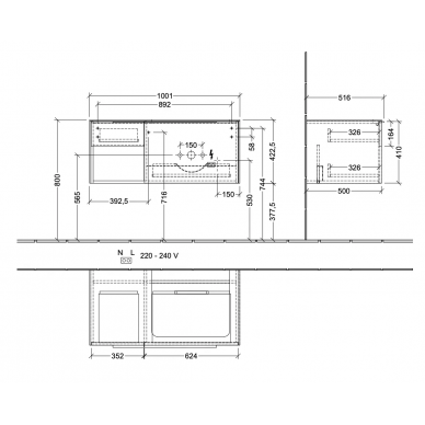 Тумба для ванной Villeroy & Boch Subway 3.0 (C571L2VN) (Cashmere Grey) (100.1 см) с Led подсветкой 9