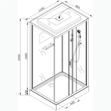 Душевая кабина DTO D D119SEL 110x90x220 см, с электрикой 14