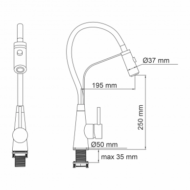 Смеситель для кухни Wasserkraft (A8417) с гибким изливом,  нержавеющая сталь, MagicBlack 5