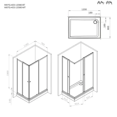 Душевой уголок Am.Pm Sunny W87G-403-12080-MT 120x80, стекло прозрачное/профиль матовый хром 8
