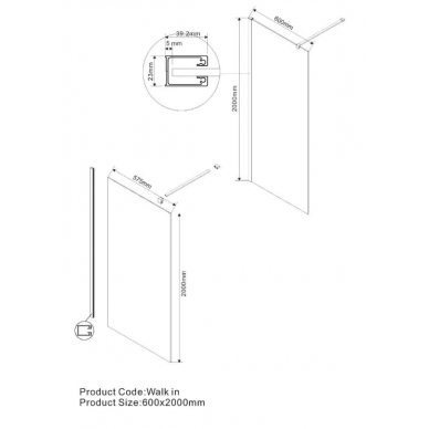 Душевая перегородка Vincea Walk-In (VSW-1H600CLGM) 60х200 см, профиль вороненая сталь/стекло прозрачное 2