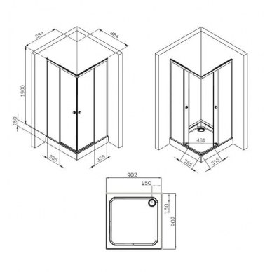 Душевой уголок Am.Pm X-Joy Square Slide (W94G-403-9090-МТ) (90х90 см), профиль матовый хром/стекло прозрачное 5