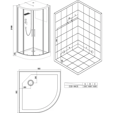 Душевая кабина Esbano C (ESB-90CR) с крышей, 90x90x210 см 5