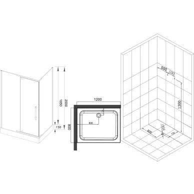 Душевой уголок Esbano ESR-7180B, 120x80 см, профиль черный матовый/стекло прозрачное/поддон белый 5