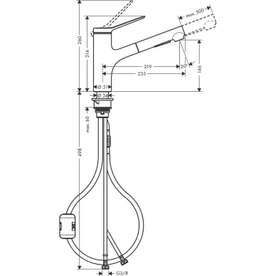 Смеситель для кухни Hansgrohe Zesis M33 74803000 с вытяжным душем, хром 6