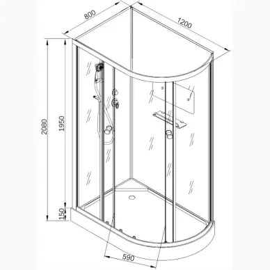 Душевая кабина DTO D D102L 120x80x208 см, левая, без крыши 8