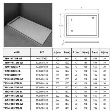 Душевой поддон Welt Wasser TRS 10090 STONE-WT (100х90) искусственный мрамор 9