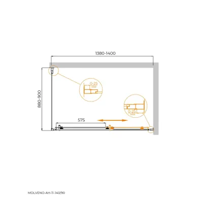 Душевой уголок Cezares Molveno MOLVENO-AH-11-140/90-C-GM-IV 140х90 профиль оружейная сталь/стекло прозрачное 5