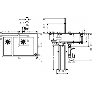 Мойка кухонная Hansgrohe C71-F655-09 (43206000) со смесителем 6