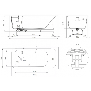 Ванна из литого мрамора Salini Orlando Kit (102112MRF) (180x80 см) (S-Sense) полностью по RAL матовая 8