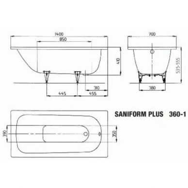 Ванна стальная Kaldewei Saniform Plus 360-1 (1115.0001.0001) 140х70 2