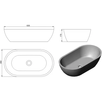 Раковина накладная Holbi Mercury Duo 1.02.009.11.2 64x35 см, белая матовая/снаружи по RAL 1