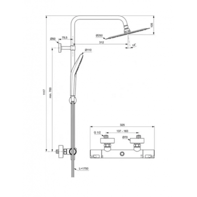 Душевая система Ideal Standard Ceratherm T50 (A7565AA) термостатическая, хром 5