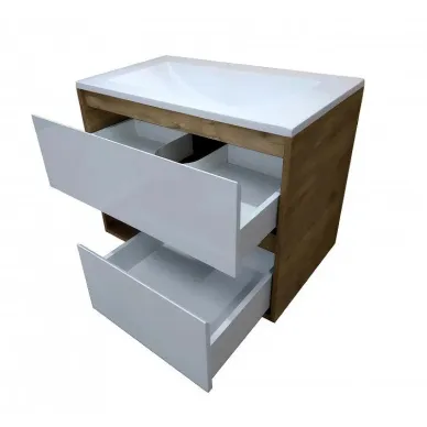 Тумба с раковиной Эстет Monaco Wood 80 (ФР-00010675) (подвесная) 2 ящика, белый/дуб рустикальный 5