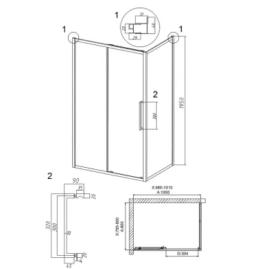 Душевой уголок Grossman Cosmo 100x80х195 см, стекло прозрачное/профиль графит сатин 5