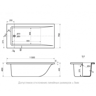 Ванна из литьевого мрамора Delice Diapason (DLR330014) 1500х750 8