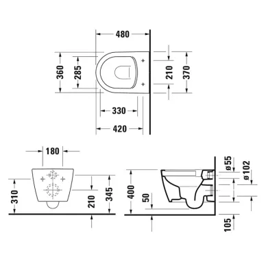 Duravit Soleil by Starck Унитаз 37х48см., подвесной, безободковый, Weiß Hochglanz, HyG, цвет: белый 9
