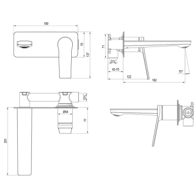 Смеситель для раковины Rossinka RS20 RS20-16 встраиваемый,  хром 1