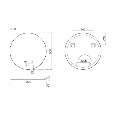 Зеркало Sancos Square 2.0 SF2.800 80 см, с LED подсветкой 8