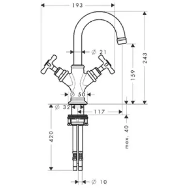 Смеситель для раковины Hansgrohe Axor Montreux двувентильный 16505 1
