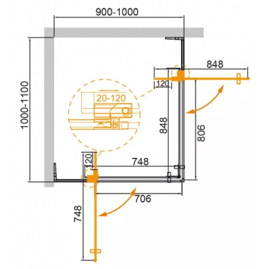 Душевой уголок Cezares Slider AH 2 (SLIDER-AH-2-90/100-100/110-GRIGIO-NERO) 5