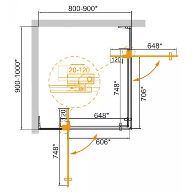 Душевой уголок Cezares Slider (SLIDER-AH-2-70/80-90/100-GRIGIO-Cr) 80х100, хром/серое 6