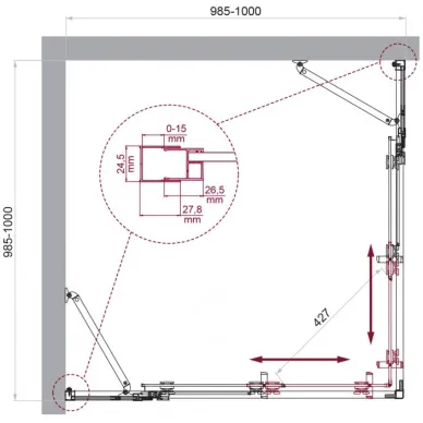 Душевой уголок BelBagno Luce A-22 (LUCE-A-22-80+20-C-Cr), 100x100 см, хром/прозрачное стекло 6