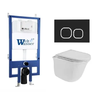 Инсталляция Welt Wasser Bamberg 545 + TELBACH 004 GL-WT + Bamberg BL в комплекте с унитазом, безободковый, с сидением микролифт 0