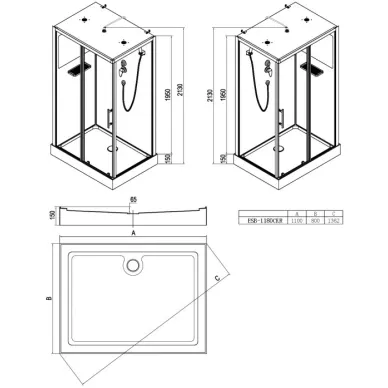Душевая кабина Esbano C (ESB-1180CKR) с крышей, 110x80x213 см 6