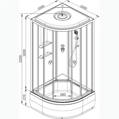 Душевая кабина DTO EM EM2710EL 100x100x220 см, с электрикой 8