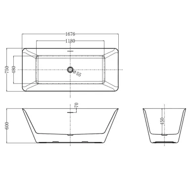 Акриловая ванна AQUAME AQM3502GW 167х75 отдельностоящая 6