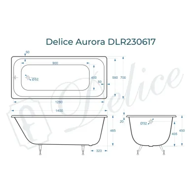 Ванна чугунная Delice Aurora DLR230617 140х70 см, без антискользящего покрытия 7