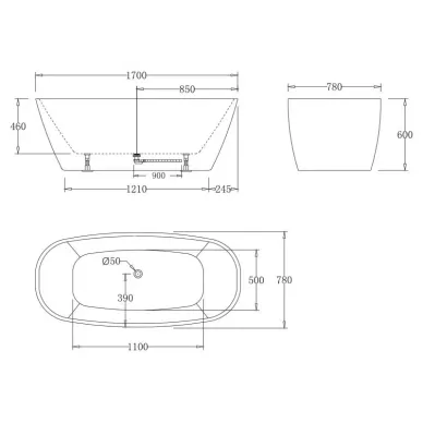 Акриловая ванна BelBagno BB72-1700-W0 170x78 без перелива 2