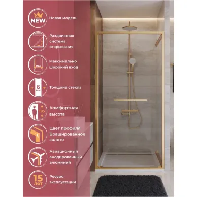 Душевая дверь Cezares Lux LUX-B-FS-1-100-C-BORO 100x195 см, профиль брашированное золото/прозрачное стекло 1