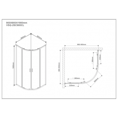 Душевой уголок Vincea Scala	(VSQ-2SC900CL) 90x90х190 см 9