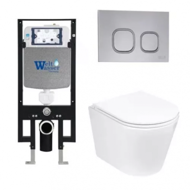 Инсталляция Welt Wasser AMBERG 497 + SALZBACH 004 GL-WT + AMBERG RD-CR в комплекте с унитазом, безободковый, с сидением микролифт 0
